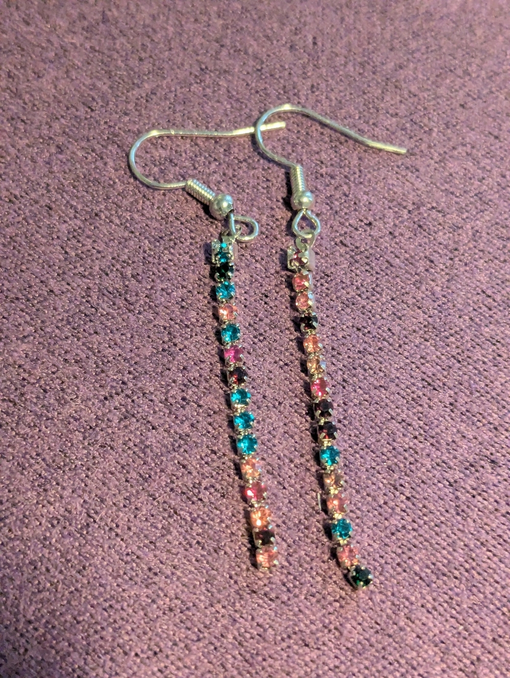 Multicolor Crystal Linear Drop Earrings - Women Jewelry